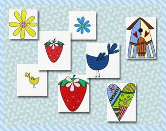 Machine Embroidery, Welcome Spring Embroidery Designs, Digital Download Embroidery Set, Flower, Heart, Bird, Birdhouse, Strawberry