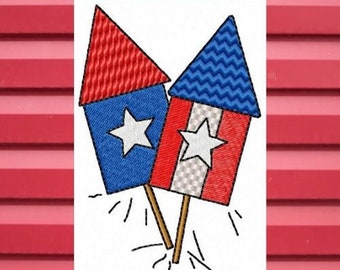 Broderie machine, motifs de broderie fusées célébrant la liberté, broderie patriotique, 4 juillet, fête de l'indépendance, motif feux d'artifice