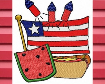 Machine Embroidery, Celebrate Freedom Picnic Embroidery Designs, Patriotic Embroidery, 4th of July, Independence Day, Watermelon, Flag