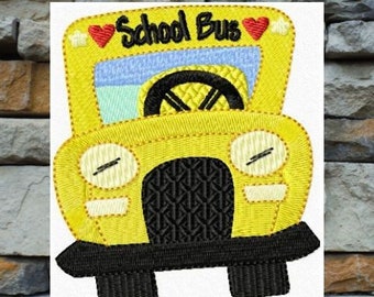 機械刺繍、スクールバスの刺繍デザイン、バス運転手への新学期ギフトのアイデア、新学期初日のデザインシングル