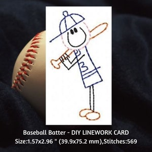 DIY Machine Embroidery Card Design, Baseball Batter Embroidery Design, Embroidery File, Cute Embroidered Cards, Summer Sports image 1