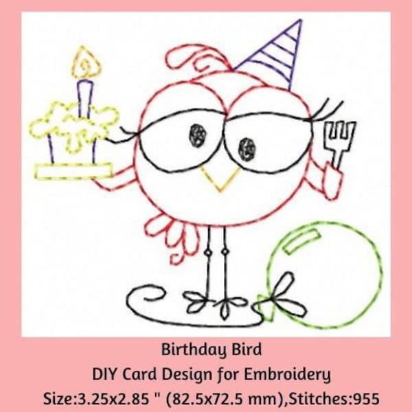 DIY Machine Embroidery Birthday Card Design, Instant Download Birthday Embroidery Design, Cute Embroidered Cards