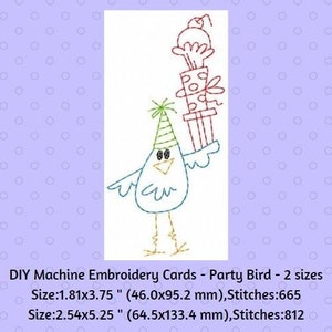 Diseño de tarjeta de bordado de máquina de bricolaje, diseño de bordado de pájaro de cumpleaños, regalos de cumpleaños, bordado en el aro, diseño de tarjeta bordada