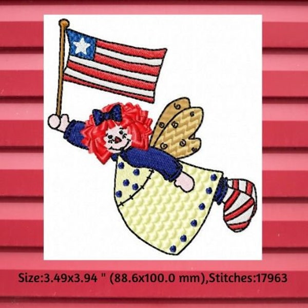 Machine Embroidery, Celebrate Freedom Patriotic Angel Embroidery Designs, 4th of July, Independence Day, Americana Doll, Flag Design