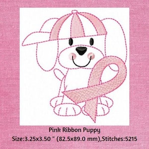 Pink Ribbon Puppy Embroidery Machine Design, Instant Download, Breast Cancer Awareness, Awareness Ribbon Design image 1