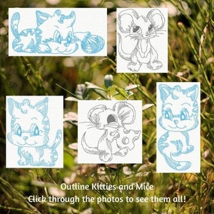 Machine Embroidery, Outline Kitties and Mice Embroidery Designs, Instant Download, Redwork Embroidery for Quilting