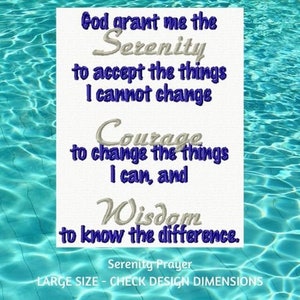 Machine Embroidery, Serenity Prayer Embroidery Design, 5 x 7 Embroidery, Twelve Steps, God Grant Me, Courage, Wisdom