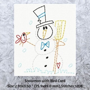 Broderie machine bricolage, Motif de broderie bonhomme de neige, Cartes brodées, Broderie des Fêtes, Cartes d'hiver, Oiseau des neiges