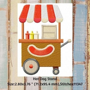 Hot Dog Stand Machine Embroidery Design, Instant Download, Amusement Park Food Cart Embroidery File, Theme Park Embroidery Designs