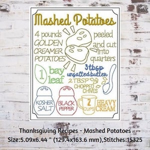Machine Embroidery Kitchen Recipe Embroidery Design, Mashed Potatoes Recipe Design, Holiday designs, Kitchen Towel Embroidery image 1