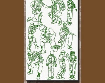 Machine Embroidery, Greenwork Soldiers Embroidery Designs, Instant Download, Linework Designs for Quilting, Military, Army Mom, Digital File