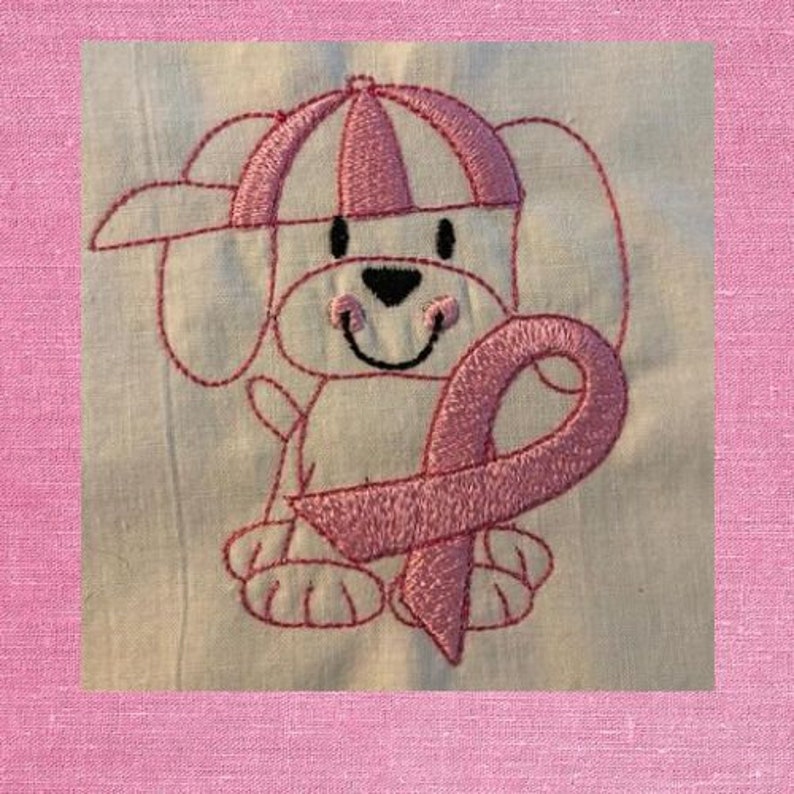 Pink Ribbon Puppy Embroidery Machine Design, Instant Download, Breast Cancer Awareness, Awareness Ribbon Design image 3