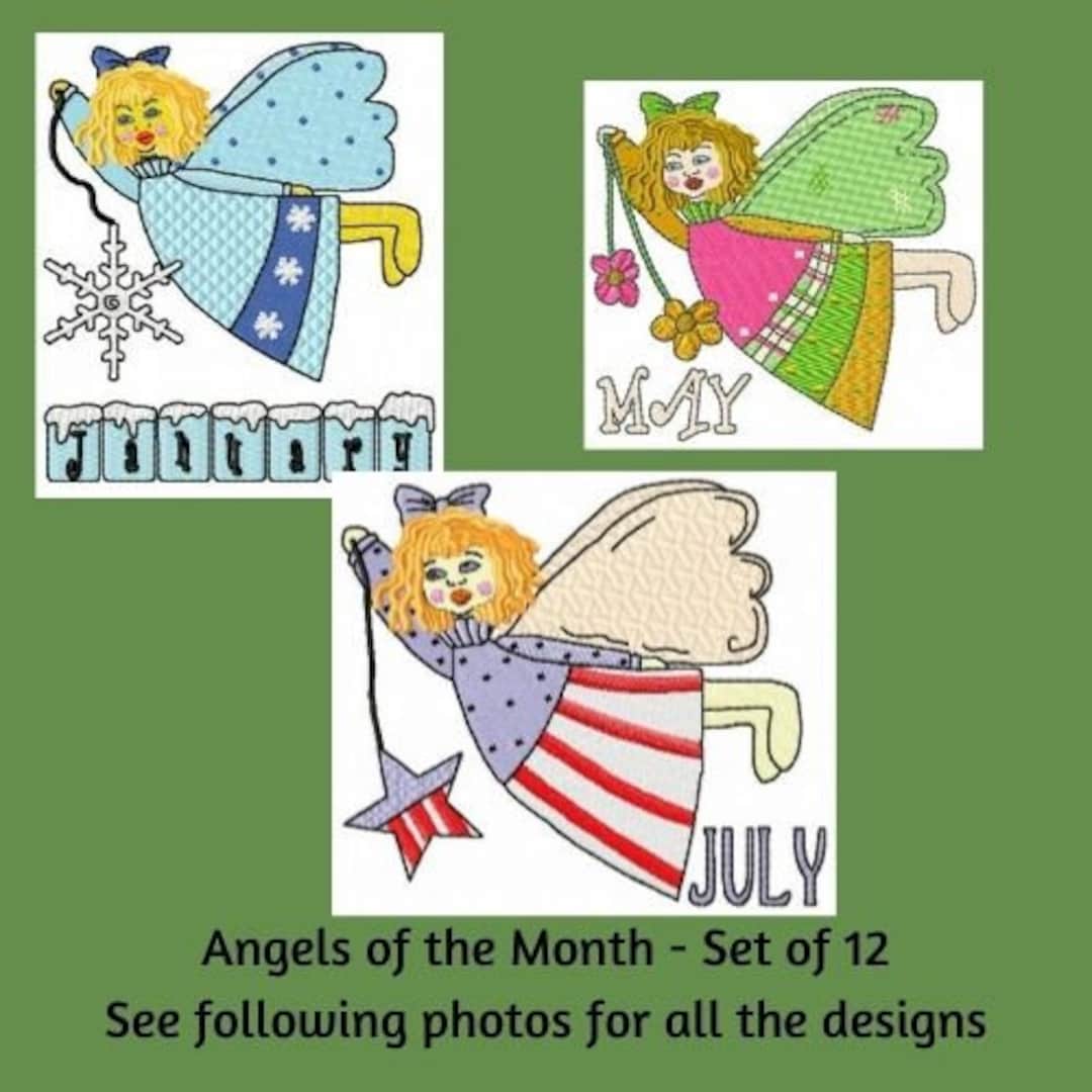 Machine Embroidery, Angel of the Month Embroidery Designs, Instant ...