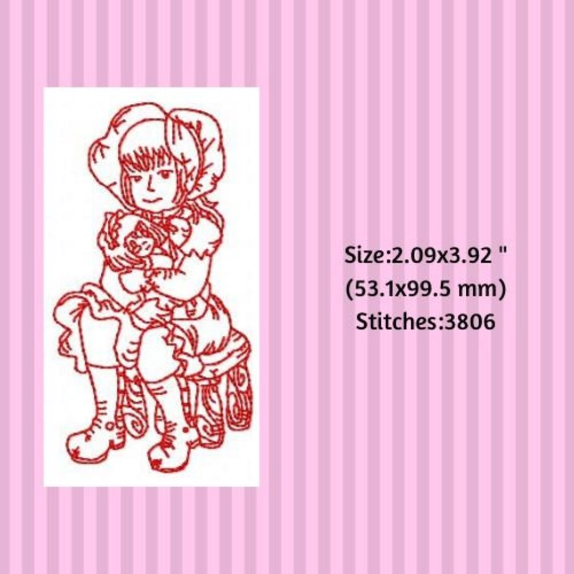 Digital Machine Embroidery Design, Redwork Vintage Girls Embroidery ...