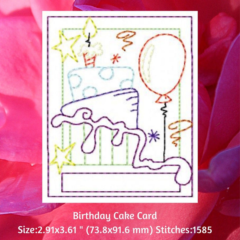 DIY Machine Embroidery Card Design Birthday Cake Embroidery Etsy