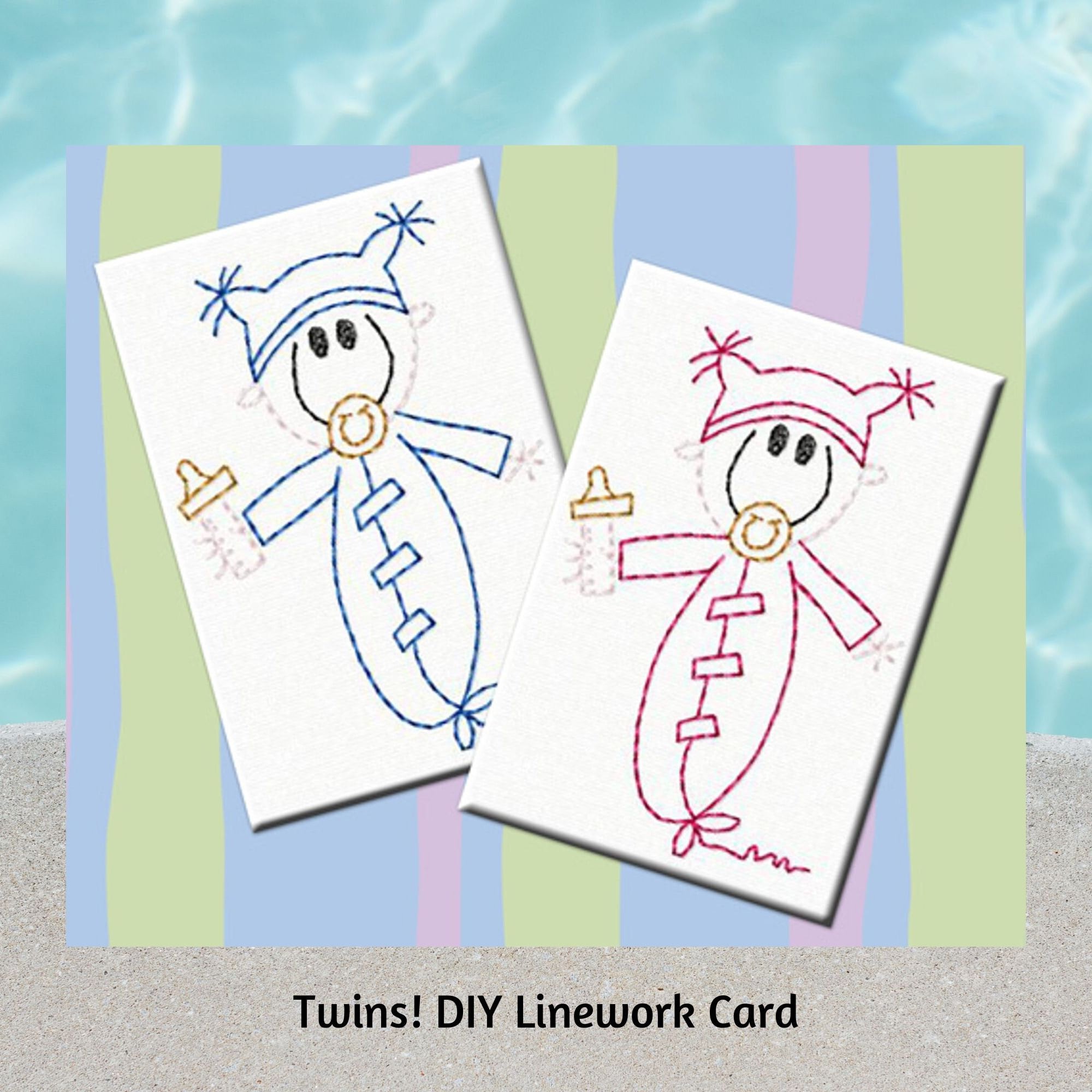 DIY Machine Embroidery Card Design, Cute Baby Card Embroidery, Instant Download, Baby Shower, Babys First Birthday, Card Design for Twins