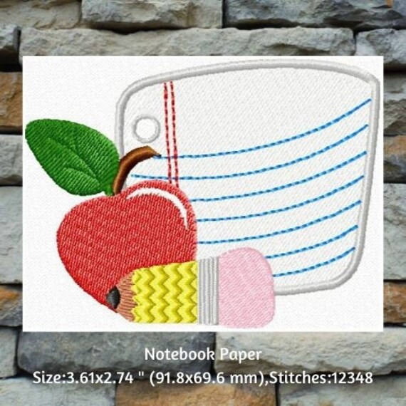 Machine Embroidery, Notebook Paper Embroidery Design, Back to School Gift Ideas Embroidery, First Day of School Design Single