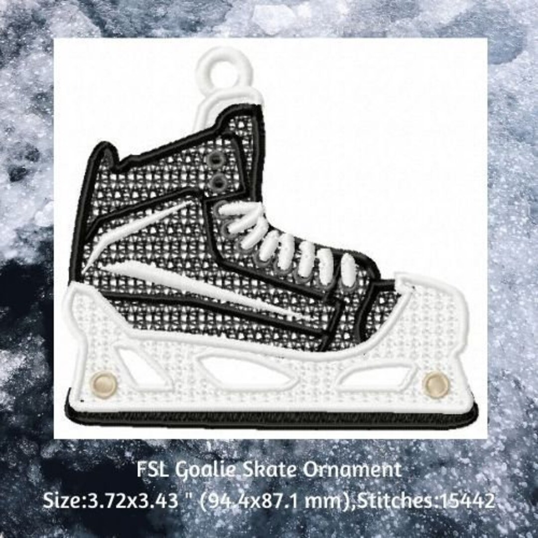 Machine Embroidery, Free Standing Lace Goalie Skate Ornament, FSL