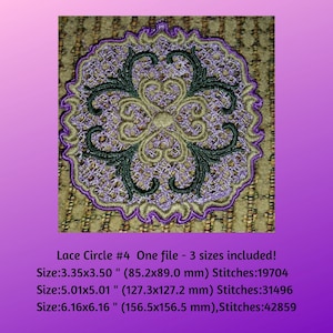 Machine Embroidery, Lace Circle #4, Free Standing Lace, Instant Download, Embroidery File, FSL Embroidery, Lace Ornaments