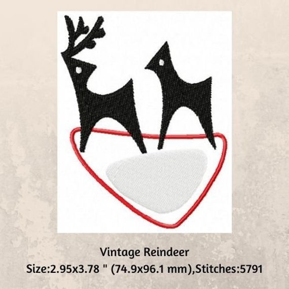 Retro Machine Embroidery / Art Deco Reindeer Design / Vintage Etsy