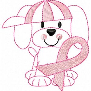 Pink Ribbon Puppy Embroidery Machine Design, Instant Download, Breast Cancer Awareness, Awareness Ribbon Design image 4