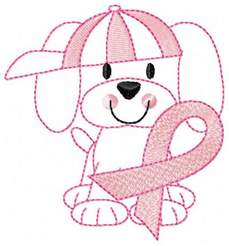 Pink Ribbon Puppy Embroidery Machine Design, Instant Download, Breast Cancer Awareness, Awareness Ribbon Design image 4