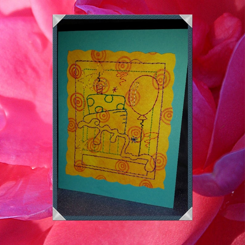 Diy machine embroidery card design birthday cake embroidery  etsy