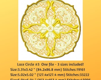 FSL Machine Embroidery, Lace Circle #3, Free Standing Lace, Instant Download, Embroidery File, Lace Doily,  Lace Ornaments