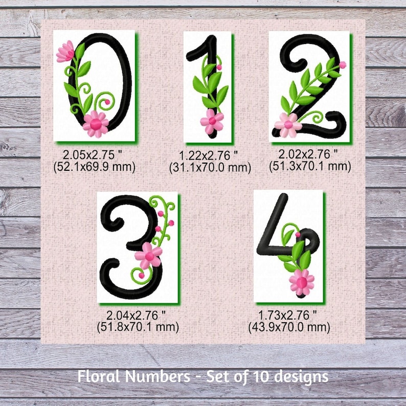 Machine Embroidery / Floral Numbers Embroidery Designs / Etsy