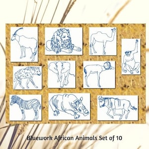 Machine Embroidery Instant Download, Bluework African Animals Embroidery Designs, Redwork Designs for Quilting, Safari Animals
