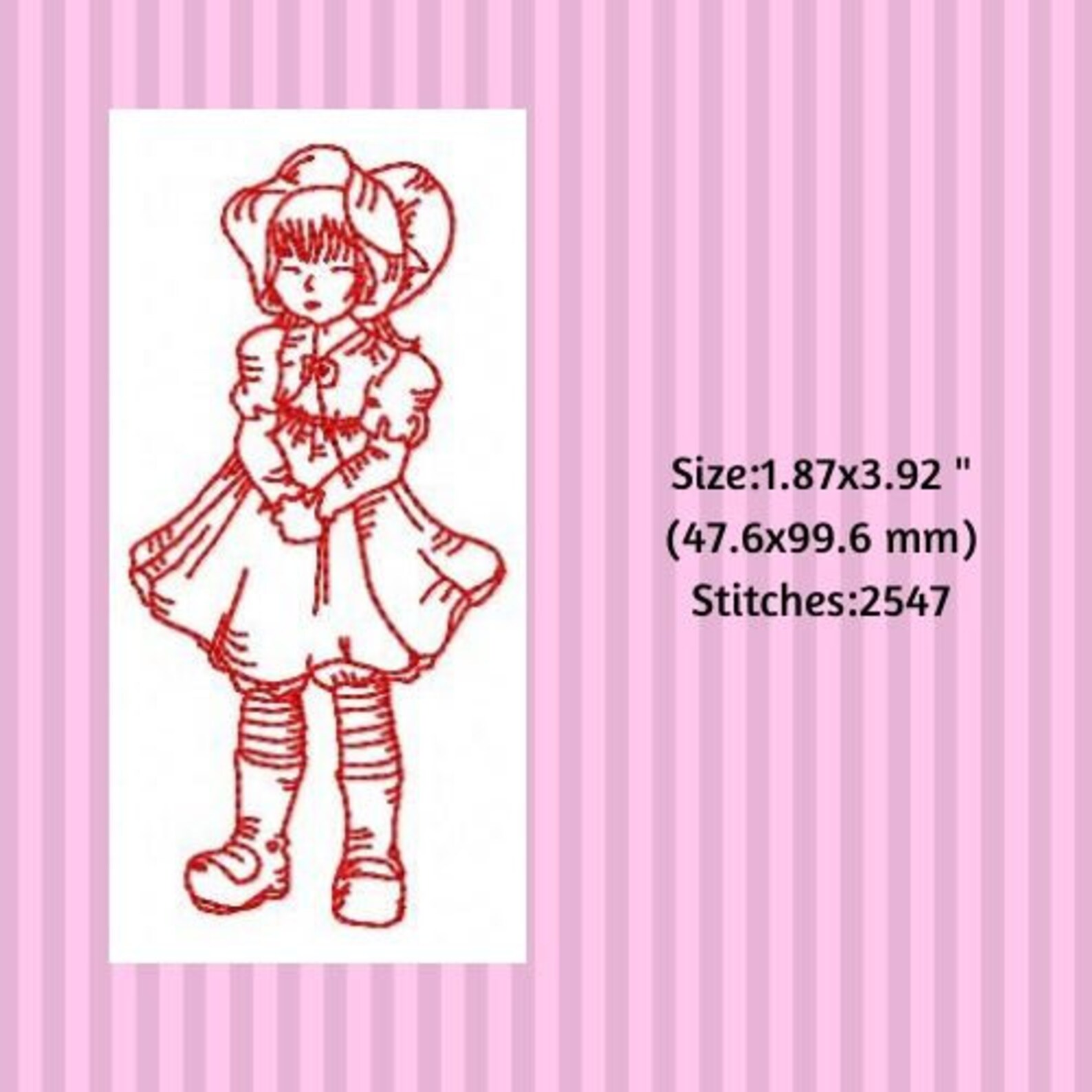 Digital Machine Embroidery Design, Redwork Vintage Girls Embroidery ...