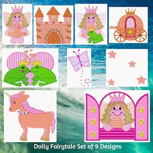 Machine Embroidery, Dolly Fairytale Embroidery Designs, Instant Download, Fairy Princess, Frog Prince, Castle, Unicorn