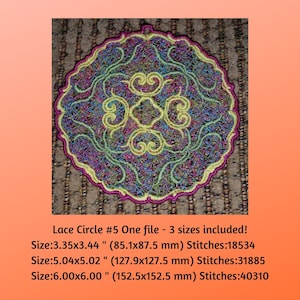 Machine Embroidery, Lace Circle #5, Free Standing Lace, Instant Download, Embroidery File, FSL Embroidery, Lace Ornaments