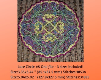 Machine Embroidery, Lace Circle #5, Free Standing Lace, Instant Download, Embroidery File, FSL Embroidery, Lace Ornaments