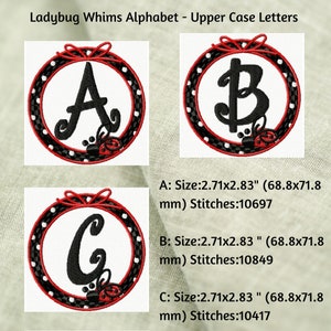 Alphabet Machine Embroidery, Ladybug Whims Alphabet, Instant Download, Embroidery Alphabet, Monogram Embroidery, Uppercase Alpha