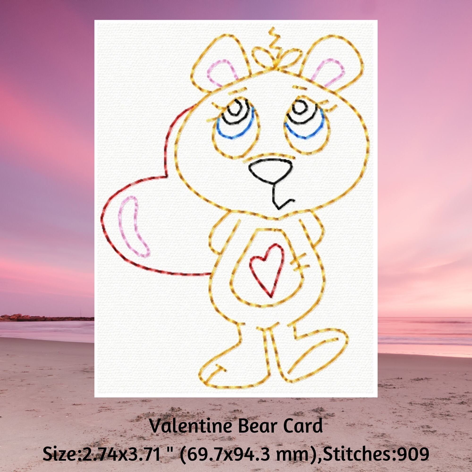 DIY Machine Embroidery Card Design / Valentine Bear Embroidery - Etsy