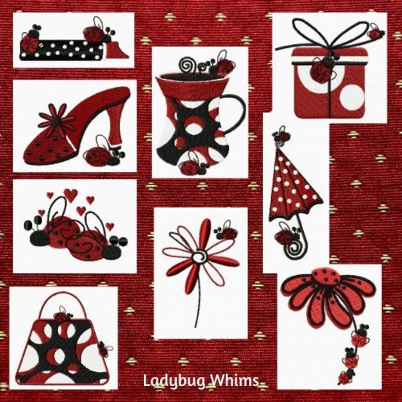 Instant Download Machine Embroidery, Ladybug Whims Embroidery Designs, Ladybug Bag, Polka Dot Embroidery, Summery Embroidery Files image 1