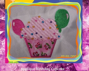 Applique Machine Embroidery, Birthday Cupcake Embroidery Designs, Instant Download, Birthday Embroidery, Happy Birthday Applique Designs