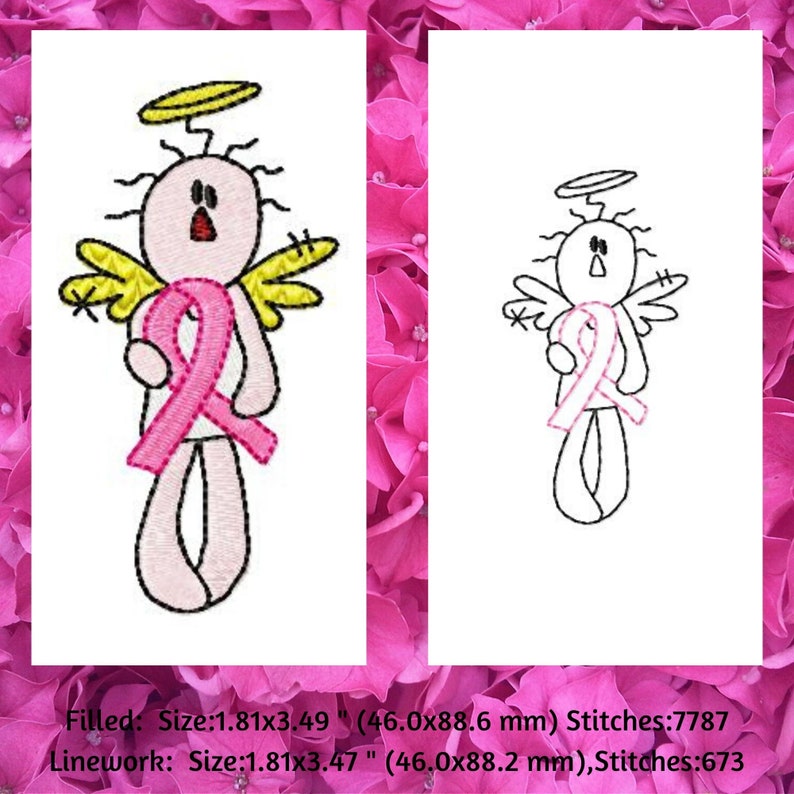 Machine Embroidery, Pink Ribbon Prim Embroidery Designs, Instant Download, Breast Cancer Awareness, Redwork Embroidery, Pink Ribbon image 3