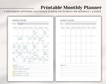 Minimalistisk månadsplanerare utskrivbar: Odaterad kalender (PDF-nedladdning, flera storlekar tillgängliga)
