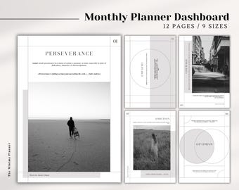 Minimalist Monthly Planner Dividers, 12 Motivational Dashboard Pages in 9 Sizes, Printable Planner Section Covers with Inspirational Quotes