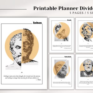 5 Printable Planner Dividers, Minimalist Dashboards with Philosophical Quotes, Printable Planner, Planner Dashboard, Minimalist Planner