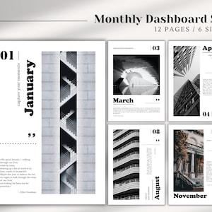 MONTHLY PRINTABLE Planner, Dashboard Set Inserts for A5, A6, Letter or Half Letter, Personal, Pocket Planner, Digital File, Architecture