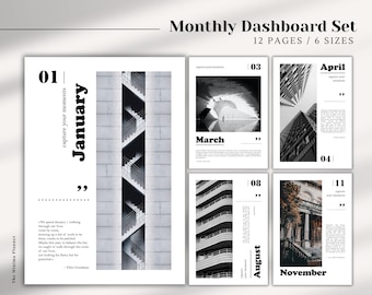 Monthly Planner Dashboard Set, Minimalist Architecture (Digital File)
