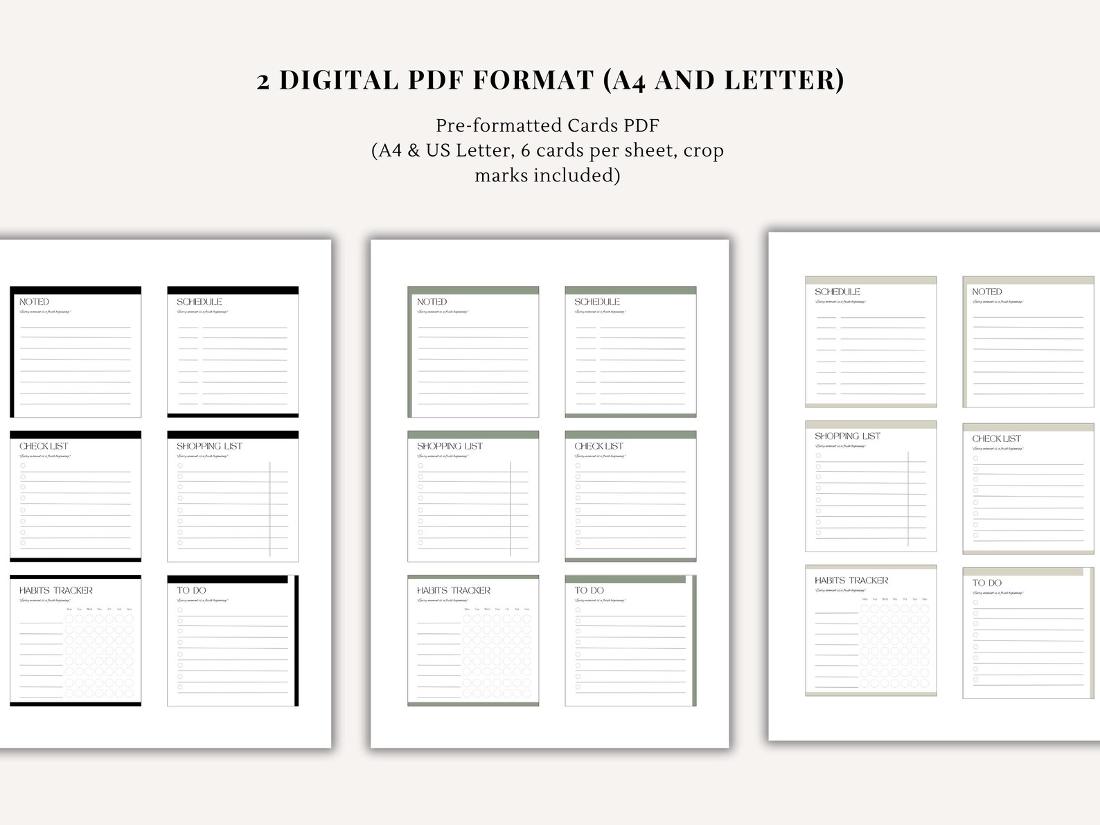 Printable Planner Cards | 3 Color Options | Planner Cards | Journal ...