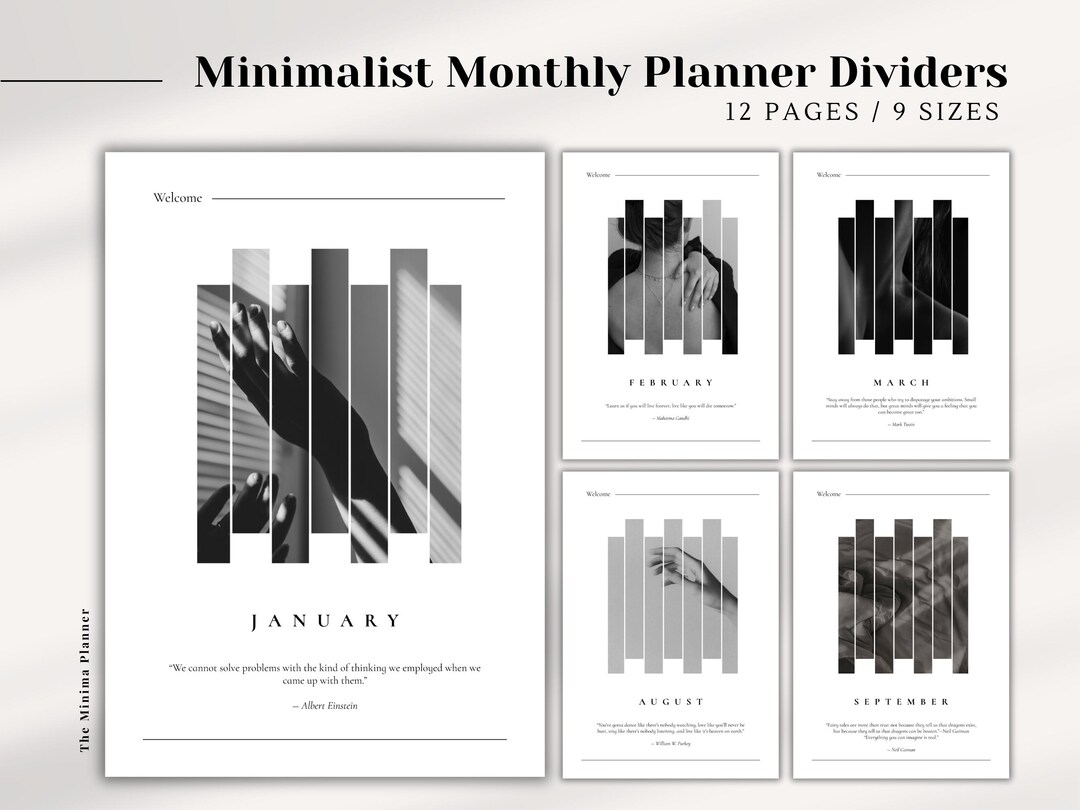 Minimalist Monthly Planner Dividers – 12 Black and White Dashboard ...