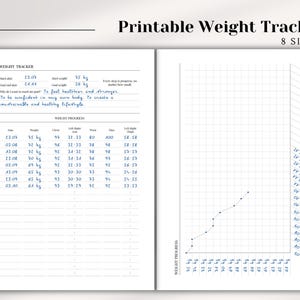 Printable Weight Tracker | Weight Loss Journal Pages | Fitness & Body Measurement Log | A5, Half Letter, Personal, Happy Planner Sizes