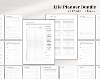 Minimalist Life Planner Bundle: Habit, Mood, Cleaning Trackers (Printable PDF)