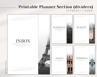 PRINTABLE Planner dividers, Printable Planner Section in A5, A4, Letter, Half Letter, Personal size, Digital File, Cover Pages, Inserts