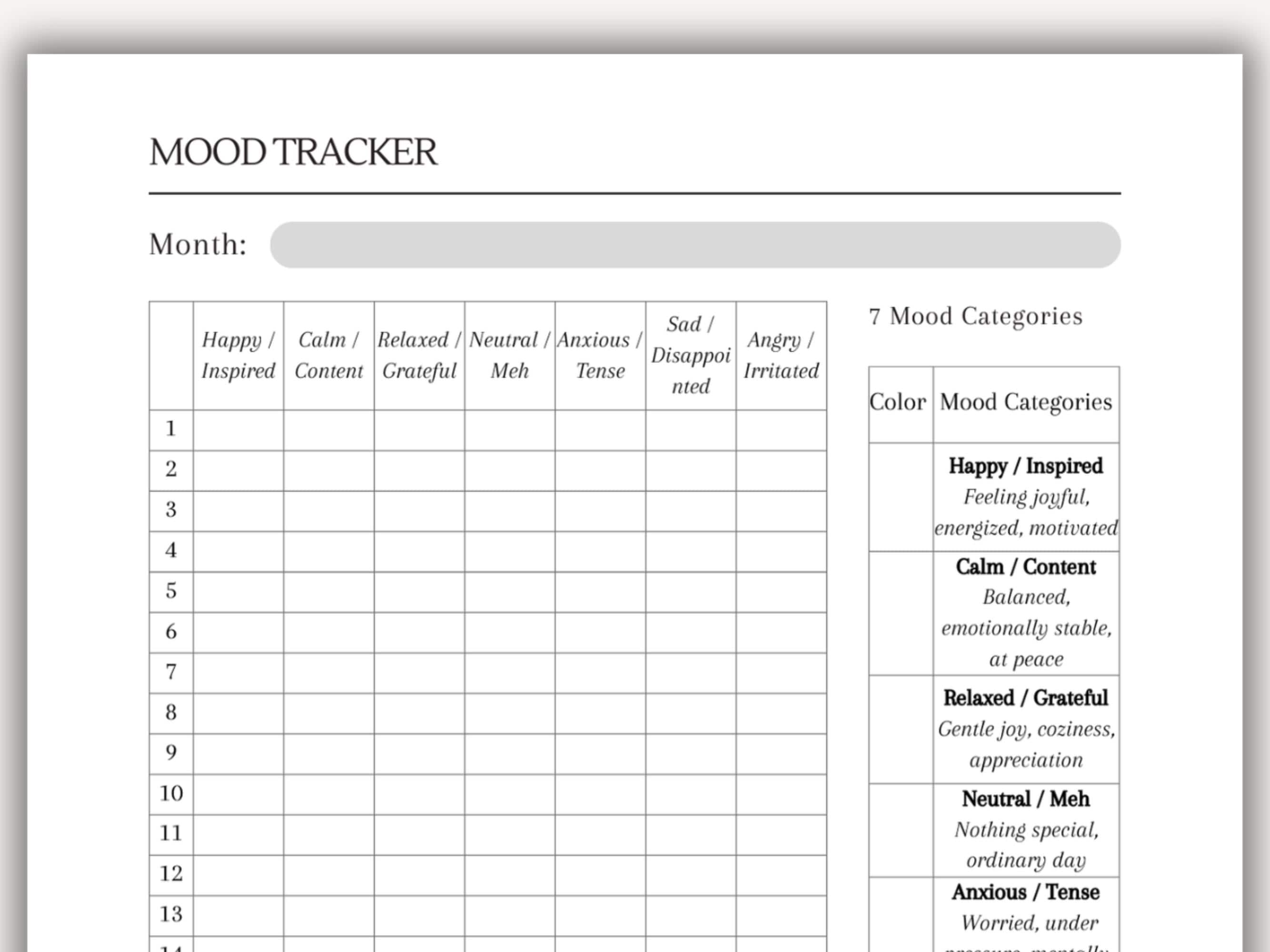 Printable Mood Tracker: Emotion Journal, Self-care Planner (A5, Half ...
